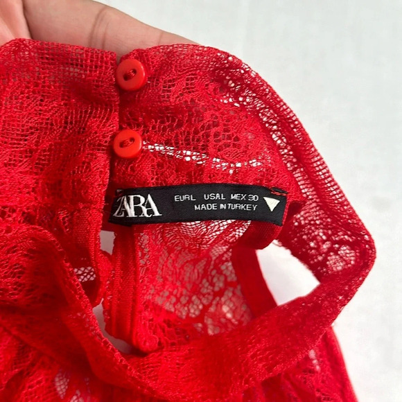 ZARA Red Lace Halter Crop Top Womens Size Large - Picture 3 of 7
